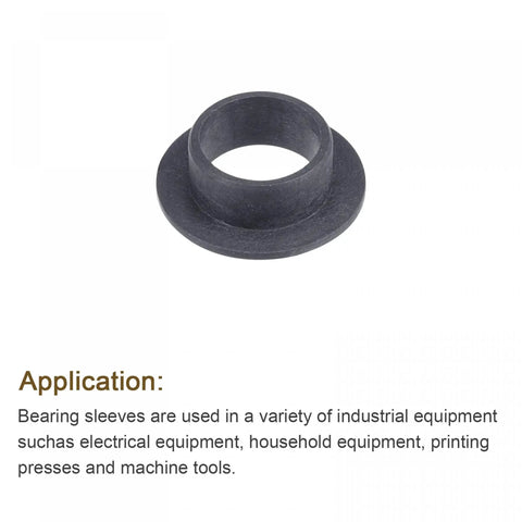 Flanged Sleeve Bearing Set 10mm Bore, 12mm OD, 6mm Length, 18mm Flange Diameter, 1mm Flange Thickness, POM Self Lubricating No Oil Needed Bushings Black, 4 Pack on white background