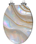 Elongated Toilet Seat with Cover for Bathroom in a translucent design featuring gold accents and a glossy finish.