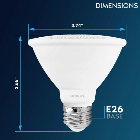 PAR30 Short Neck LED Flood Light Bulbs, 75 Watt Equivalent, 2700K Warm White Glow, Straight Up Energy Savers For Your Home Base, Slick Recessed Ceiling Fixtures, Easy DIY Install, 4 Pack Bundle