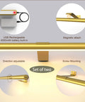 Diagram showing 2 Pack Wireless Picture Lights With Remote Gold Rechargeable Battery Led Gallery Lighting For Artwork Display Dimmable