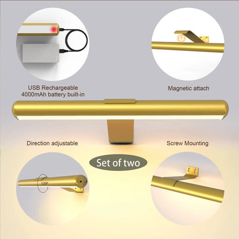 Diagram showing 2 Pack Wireless Picture Lights With Remote Gold Rechargeable Battery Led Gallery Lighting For Artwork Display Dimmable