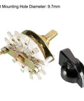 Band Selector Rotary Switch 2 Pole 5 Position 1 Deck with knob, 9.7mm mounting hole, 12 pins, DIY control panel component, side view