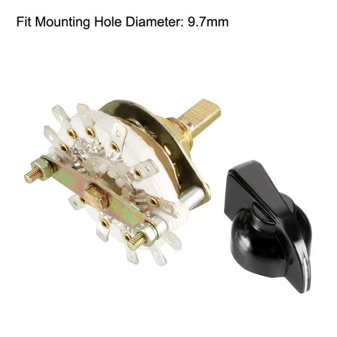 Band Selector Rotary Switch 2 Pole 5 Position 1 Deck with knob, 9.7mm mounting hole, 12 pins, DIY control panel component, side view