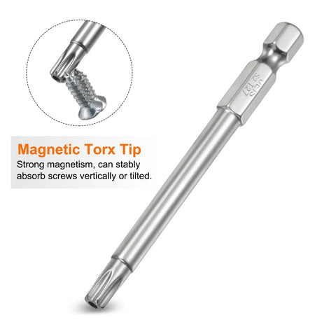 Top Shelf 10 Piece T27 Security Torx Bits With S2 Steel Magnetic Grip Quarter Inch Hex Shank 3 Inch Reach Tamper Proof Star Drivers - Magnetic Torx Tip