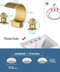 Gold Bathroom Sink Faucet With 3 Hole 2 Handle Crystal Knobs High Arc Waterfall Spout 8 Inch Widespread Vanity Basin Mixer Tap