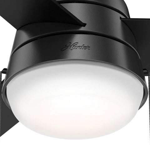 Close-up of 36 Inch Indoor Ceiling Fan With LED Light And Pull Chain, Quiet 3-Blade Modern Fan in Matte Black Finish