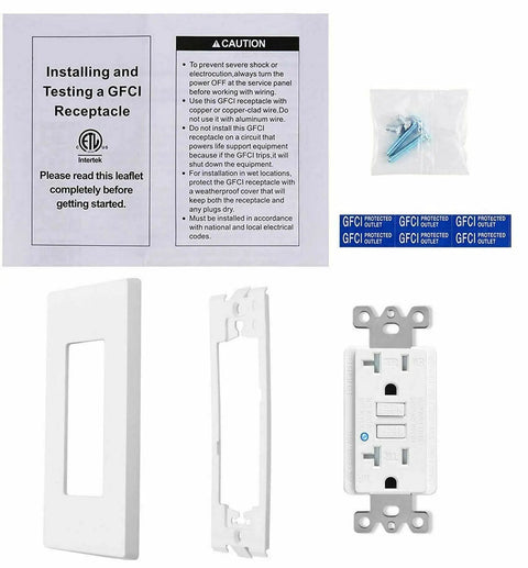 Heavy Duty 15 Amp GFCI Outlets Deliver Rock Solid Ground Fault Safety With Total Hassle Free Wiring Plus Smooth Slim Profile And Matching White Panels Ensure A Crisp Room Look Etl Certified Non Tamper Resistant Duplex Receptacle 30 Pack with installation instructions.