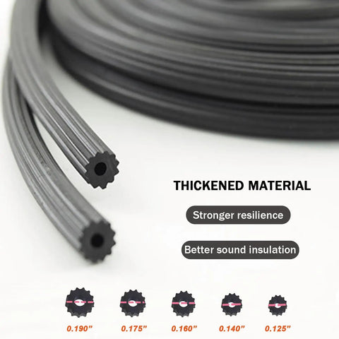 Round Window Screen Spline, 0.197 Inch Diameter, 100 Foot Roll for Replacement Screens, shown with serrated hollow core and size options.