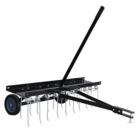 Tow Behind Dethatcher With 40 Inch Wide Working Surface And 20 Spring Steel Tines For Lawn Thatch Removal Compatible With ATVs And Mowers