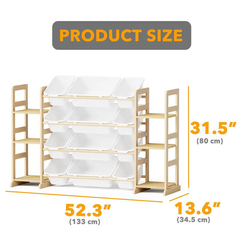Toy Storage Organizer With Six Shelves And Twelve Bins Bookshelf For Playroom And Bedroom Organization Kid Friendly Design