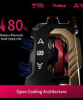 DXC2 Magnetic Extruder Upgrade For Creality K2 Series 3D Printers showing open cooling architecture and heat reduction design.