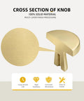 Cross-section of Ten Pack Brushed Gold Drawer Knobs For Cabinets And Dressers showing solid zinc alloy material, smooth edges.