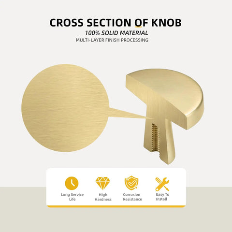 Cross section of brushed brass gold mushroom cabinet knob from Brushed Brass Gold Mushroom Cabinet Knobs Set 25 Pack Zinc Alloy Drawer Handles For Kitchen Cabinets And Dressers, Rust Resistant, Premium Round Corner Pulls