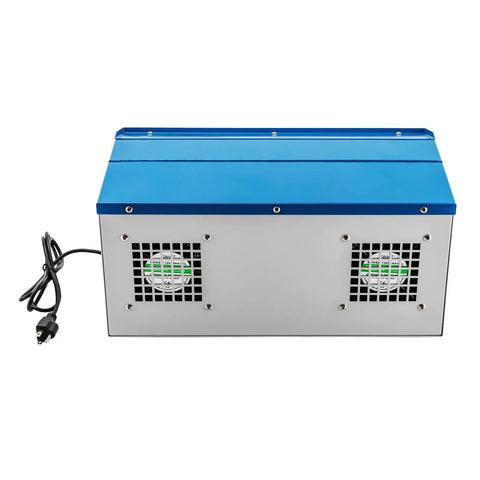 Back view of Workhorse Jewelry Polisher Buffer with 200W motor, dust collector, LED light, 0-8000 RPM speed range, power cord visible.