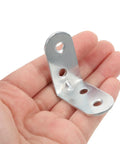 L Shaped Bracket 90 Degree Right Angle Set 12pcs for Wood Shelves and Cabinets Stainless Steel Corner Brackets in hand