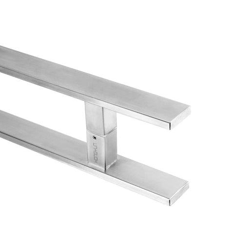 Heavy Duty 24 Inch Door Pull Handles With Solid 304 Stainless Steel Standoffs Brushed Finish Two Sided Push Pull Barn Door Handle For Interior And Exterior Use Pro Grade Glass Door Hardware Built To Last, brushed stainless close-up