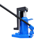 Heavy Duty Air Hydraulic Toe Jack 15 Ton Lift Plus 30 Ton Top Capacity Featuring Beefy Heat Treated Steel showcasing blue design and steel construction.