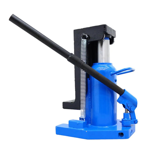 Heavy Duty Air Hydraulic Toe Jack 15 Ton Lift Plus 30 Ton Top Capacity Featuring Beefy Heat Treated Steel showcasing blue design and steel construction.