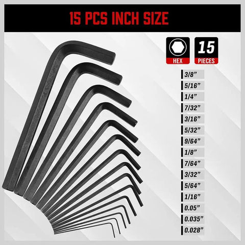 Beefy 32 Piece Hex Key Wrench Set With Long And Short L Shaped Allen Keys In Metric And SAE Sizes Chrome Vanadium Steel With 2 Extension Handles
