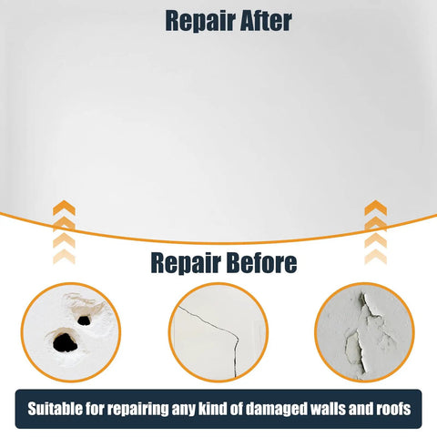 Before and after wall repair using 8 Pack Drywall Repair Kit For Large Holes With Six To Eight And Twelve Inch Patch Sets Self Adhesive Mesh Scraper And Sandpaper Heavy Duty Wall And Ceiling Repair.