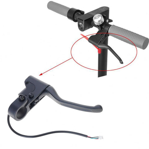 Aluminum Alloy Electric Scooter Brake Handle Left Lever With Clutch, Easy Install And Strong Tension, shown mounted on handlebar