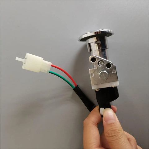 Universal Motorcycle Ignition Key Switch with Power Lock for Motorcycles Scooters and Electric Bikes Dual Wiring shown in hand