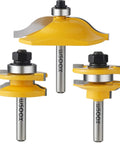 Three Piece Raised Panel Cabinet Door Router Bit Set With Ogee Rail And Stile For Woodworking, Pro Grade Carbide Cutters, One Quarter Inch Shank