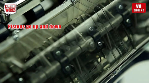 Close-up of pistons in Build Your Own V8 Engine Toy Kit With Augmented Reality Realistic Engine Roars And Illumination Four Modes 250 Plus
