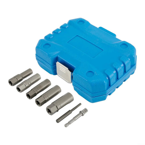 Five Piece Deep Socket Set For Damaged Nuts And Stripped Bolts With Reverse Thread Grip in blue case, CrMo steel