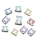 Slick Invisible Pants Leg Shortening Clips For Tailored Trouser Hems And Window Screen Fixes Set Of Ten assorted alloy clips.