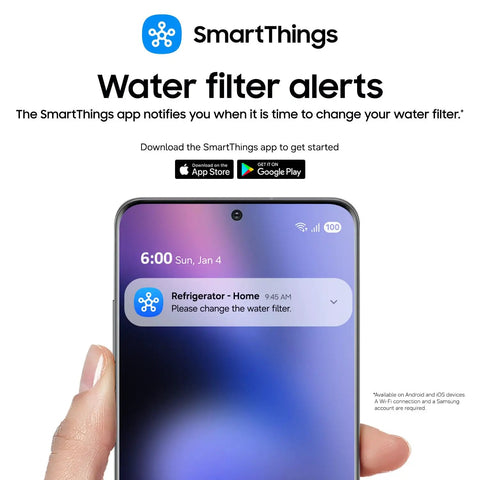 SmartThings app water filter alert notification on smartphone screen