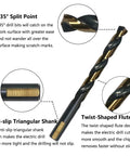 Heavy Duty Setup 6 Piece One Half Inch Black Gold High Speed Twist Drill Bit Set showing 135° split point and anti-slip triangular shank.