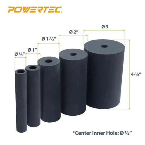 Oscillating Sander Rubber Drum 5-Piece Set with 3/4, 1, 1-1/2, 2, and 3 inch spindles for contour shaping and smoothing edges.
