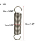 Front view of uxcell stainless steel dual-hook tension spring, 0.047 in wire, 50 mm length, 2 pcs