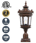 Outdoor Post Light With Pier Mount, Old School Vintage Style Yard Lamp, 60W E26 Post Lantern In Aged Bronze Finish, IP44 Waterproof