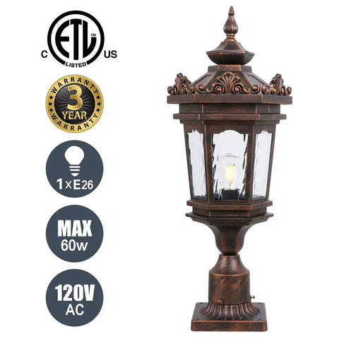 Outdoor Post Light With Pier Mount, Old School Vintage Style Yard Lamp, 60W E26 Post Lantern In Aged Bronze Finish, IP44 Waterproof