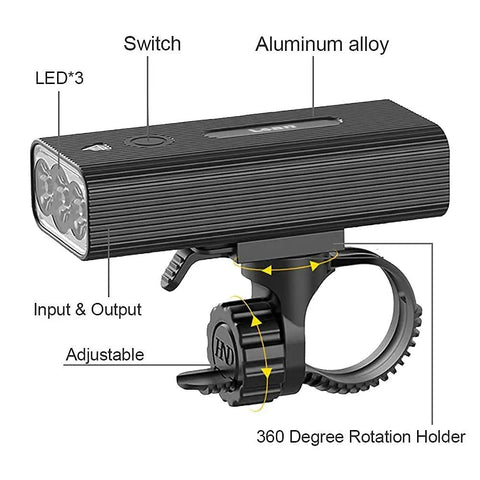 Ultra Bright 1200 Lumen Bike Lights For Night Riding Front And Back USB Rechargeable Bicycle Light Set With 3 LED Headlight Power Bank Function IPX5 Waterproof And Three Plus Five Light Modes