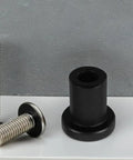 Close-up of Three Piece Barn Door Track Spacers Kit in carbon steel with sliding hardware, showcasing black track sleeve design.