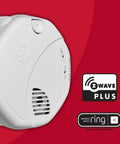 Battery Powered ZWave Smoke And Carbon Monoxide Alarm That Works With Ring Alarm Base Station, device on red background