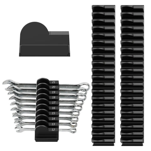 52 Piece Modular Wrench Organizer Set For Tool Drawers With Metric And SAE Labels Black Finish Wrench Rack