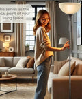 Bronze 72 Inch Torchiere Floor Lamp With Glass Shade in living room, showing frosted white dome shade and modern design