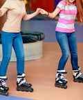 Two people indoor skating using inline skates with 8 Pack Inline Skate Wheels Set 70Mm 72Mm 76Mm 82A 84A With Bearings ABEC