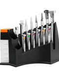 Deluxe 14 Piece Eyeglass Repair Kit With Stainless Steel Tools, 8 Pliers And 6 Screwdrivers in black storage rack