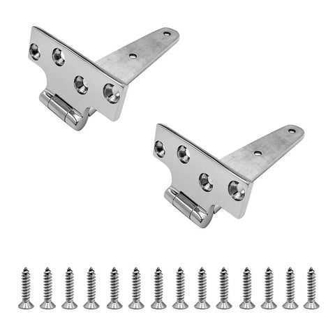 Beefy Heavy Duty T Style Door Hinges 2 Pack, Marine Grade 316 Stainless Steel Thickened Hinges with screws displayed