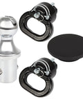 Heavy Duty Trailer Gooseneck Ball With Integrated Safety Chain Kit For Dodge Ram 2500 And 3500 Puck System Towing Setup, chrome ball, black chain anchors.