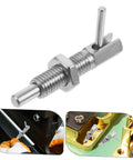 Heavy Duty Stainless Steel L Shaped Lock Pin With Secure Indexing Plunger For Cabinets Appliances And Automotive Hardware in close-up view.