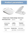 Straight Up Game Changing Auto Flip Smart Toilet Seat With Constant Temp Heating Cushion Integrated Dual Spray Bidet And Universal U Shape Fit, product parameters infographic.
