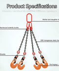 Product specifications of Heavy Duty 1.6 Ton Horizontal Plate Lifting Clamp featuring G80 manganese steel chain and hooks.