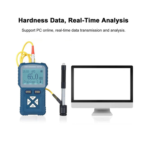 Nimble And No Fuss Portable Hardness Tester For Metals Quick Convert HLD HB HV HRA HRB HRC Digital Durometer Kit with monitor setup.