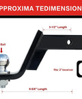 Diagram of Trailer Hitch Ball Mount Kit With Four Inch Drop For Two Inch Receivers showing dimensions and 2-inch ball.